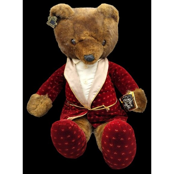 Applause Teddy Bear Red Evening Robe Slippers Vintage 1986 23 Inches Soft Plush - Picture 1 of 16